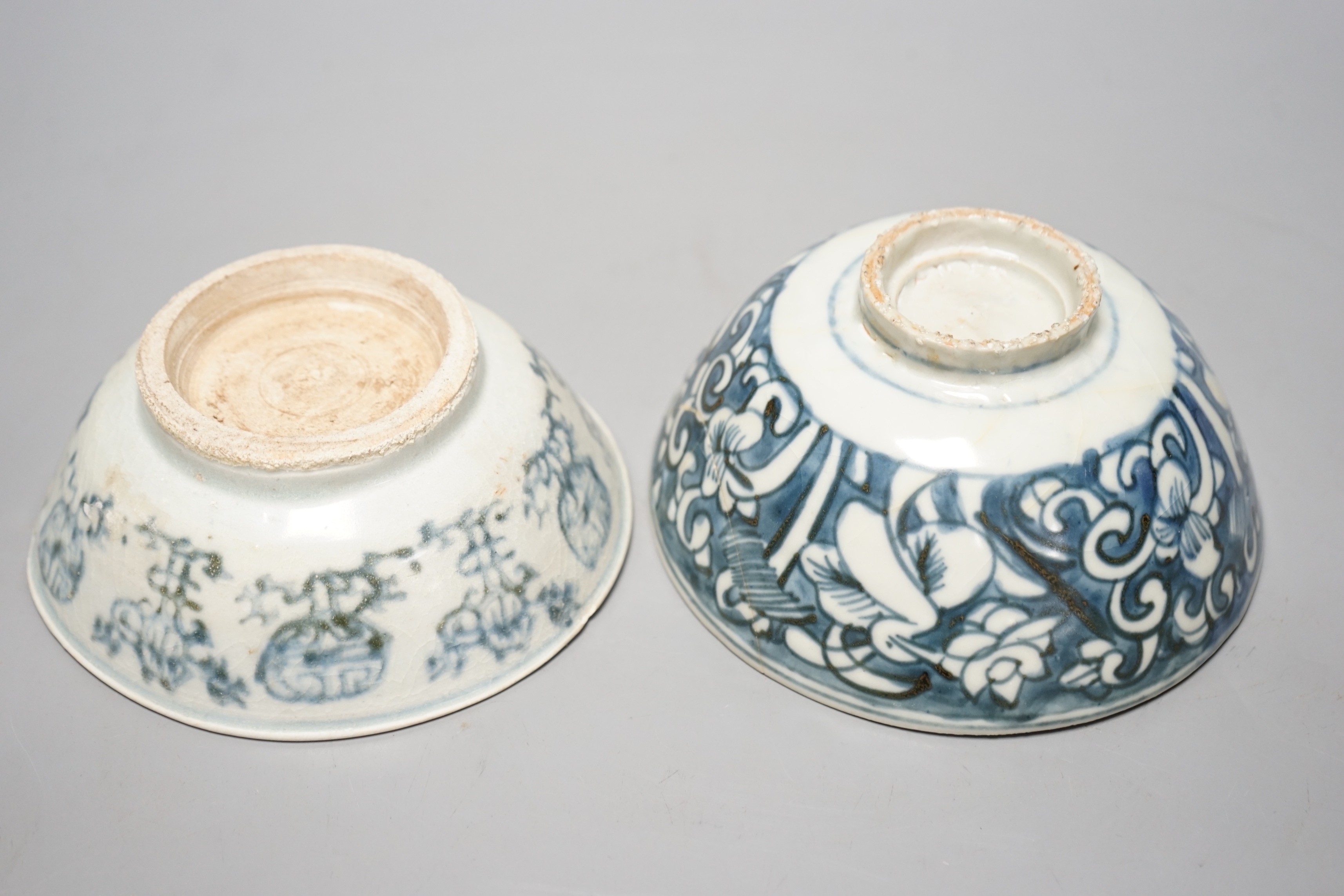 A Chinese Ming bowl and a kitchen Qing bowl, 15cms diameter